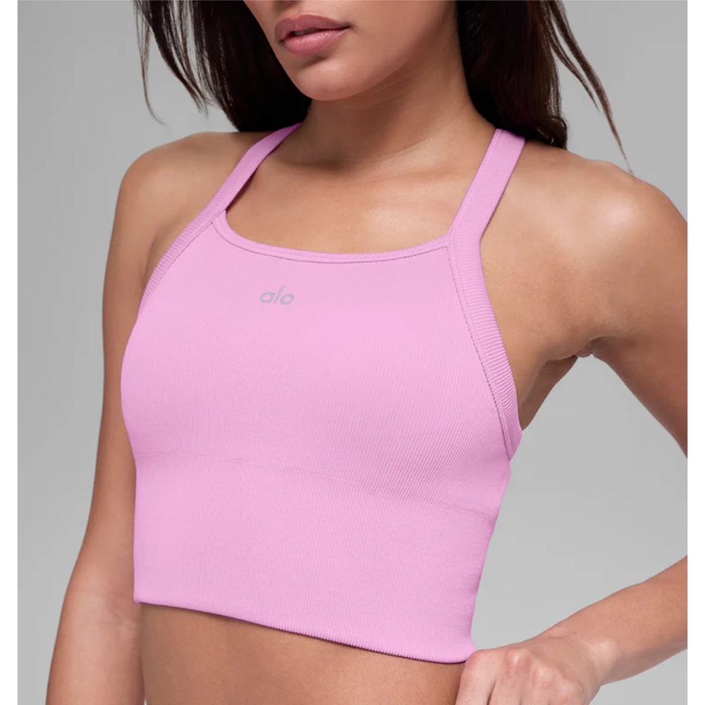 Viral Alo Yoga Seamless Ribbed Favorite Bra Tank - Candy Heart Pink